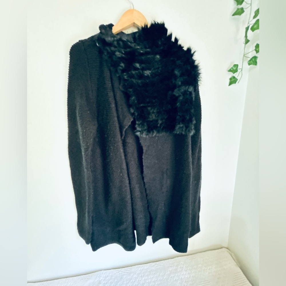 RUDSAK Black Cardigan with Faux Fur Trim Goth Gothic